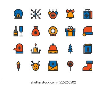 Christmas colorful outline icons. Vector set.