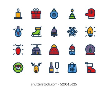 Christmas colorful outline icons. Vector set.