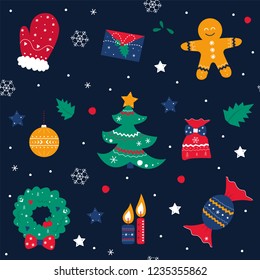 Christmas colorful pattern with holiday items