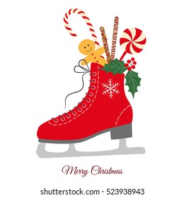 Christmas colorful skate with candy. Vector illustration for Merry Christmas and Happy New Year print design. 