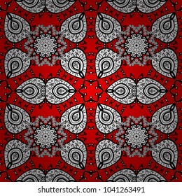 Christmas colorful snowflake seamless pattern. Symbol holiday, New Year celebration vector colorful pattern. Colorful snowflakes on white, red and black colors. Winter snow texture wallpaper.