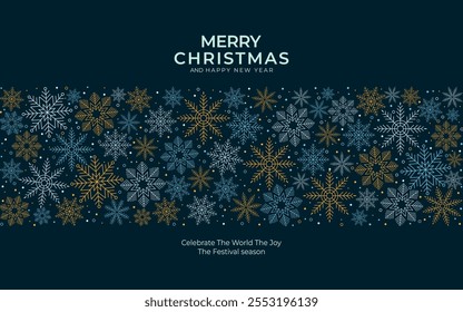 Christmas colorful snowflakes horizontal banner for greeting and invitation card template design decoration