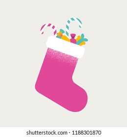 Christmas colorful sock full of sweets and gifts. Happy new year and merry christmas vector illustration
