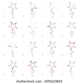 Christmas colorful stars confetti falling, isolated on white. Magic shining flying stars and glitter dots sparkle cosmic backdrop