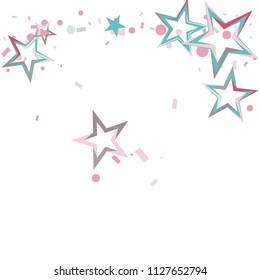 Christmas colorful stars confetti falling, isolated on white. Magic shining flying stars and glitter dots sparkle cosmic backdrop