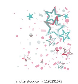 Christmas colorful stars confetti falling, isolated on white. Magic shining flying stars and glitter dots sparkle cosmic backdrop