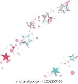 Christmas colorful stars confetti falling, isolated on white. Magic shining flying stars and glitter dots sparkle cosmic backdrop