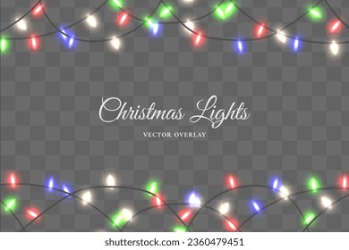 Weihnachtsbunter-String-Lichter-Overlay-Vektorgrafik