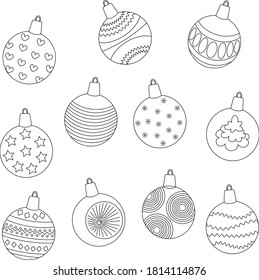Christmas coloring book, Christmas balls, vector, decorations, you come up with a color, can be used as icons