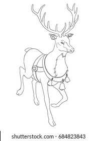 Christmas coloring book for children with deer isolated on white.