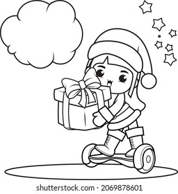 Christmas coloring book with cute girl