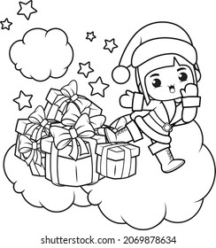 Christmas coloring book with cute girl