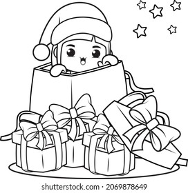 Christmas coloring book with cute girl