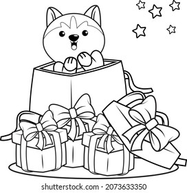 Christmas coloring book with cute husky_11

