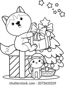 Christmas coloring book with cute husky_23