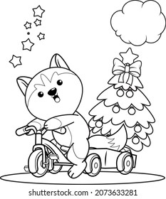 Christmas coloring book with cute husky_35