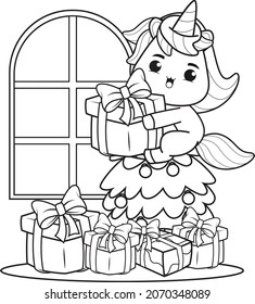 Christmas coloring book with cute unicorn_2