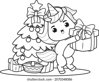 Christmas coloring book with cute unicorn_4