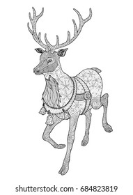 Christmas coloring book with deer for adult isolated on white.