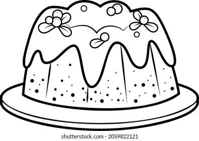 Christmas coloring book or page. Christmas cake black and white vector illustration