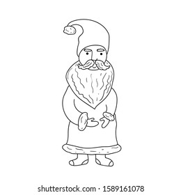 Christmas coloring book page. Funny hand drawn Santa illustration. Cute cartoon character.
