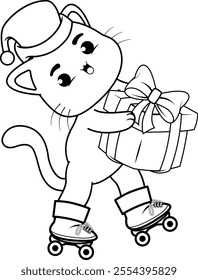  Christmas coloring page with cat for kids
