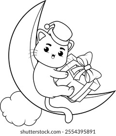  Christmas coloring page with cat for kids