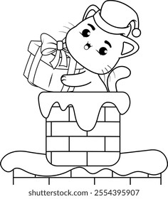  Christmas coloring page with cat for kids
