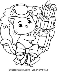  Christmas coloring page with cat for kids