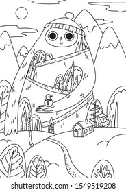 Christmas coloring page with cute vector illustration