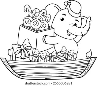 Christmas coloring page with elephant for kids