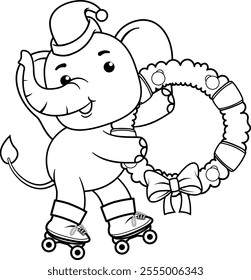 Christmas coloring page with elephant for kids