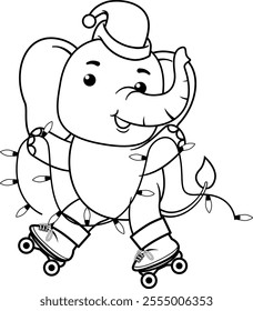 Christmas coloring page with elephant for kids