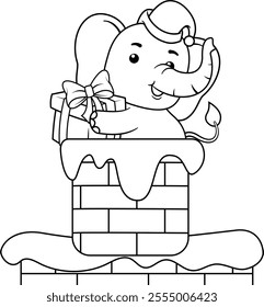 Christmas coloring page with elephant for kids