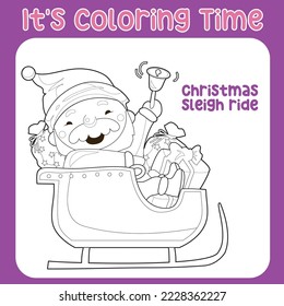 Christmas coloring page for kids. Cute and funny cartoon characters. Coloring game for preschool children. Kawaii Vector illustration. 