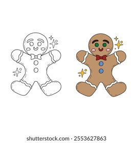 Christmas coloring page for kids. Christmas gingerbread cookie man.