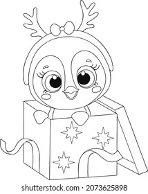 página de coloreado de Navidad. Pingüino. Vector