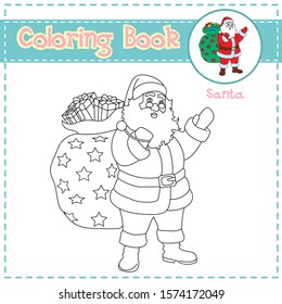 Christmas coloring page with Santa for preschool kids activity educational worksheet. Vector Illustration. Outline illustration. Coloring page. 