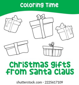 Christmas coloring page. Winter Christmas cute characters. Line art design for kids coloring page. Vector illustration. Isolated on white background