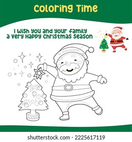 Christmas coloring page. Winter Christmas cute characters. Line art design for kids coloring page. Vector illustration. Isolated on white background