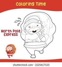 Christmas coloring page. Winter Christmas cute characters. Line art design for kids coloring page. Vector illustration. Isolated on white background
