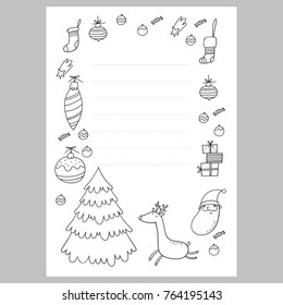 Christmas coloring page. Christmas wish list with Santa. A letter to Santa template.