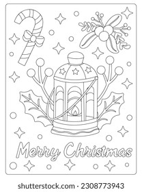 Christmas Coloring pages, Merry Christmas, Christmas Vector, Black and White