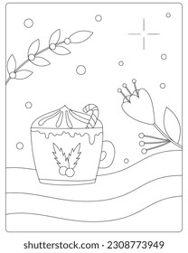 Páginas de Colores de Navidad, Feliz Navidad, Vector de Navidad, Blanco y Negro