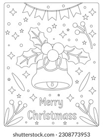 Christmas Coloring pages, Merry Christmas, Christmas Vector, Black and White