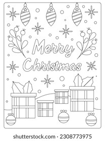 Christmas Coloring pages, Merry Christmas, Christmas Vector, Black and White