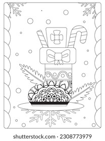 Christmas Coloring pages, Merry Christmas, Christmas Vector, Black and White