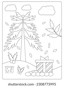 Christmas Coloring pages, Merry Christmas, Christmas Vector, Black and White