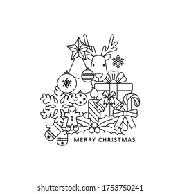 Weihnachtsfarben. Winterferien-Muster, neue Jahreskarte, Design-Element für Grüße oder Einladungen. Silvester-Poster, Konturzeichnung.