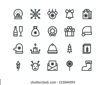 Christmas colorless outline icons. Vector set.